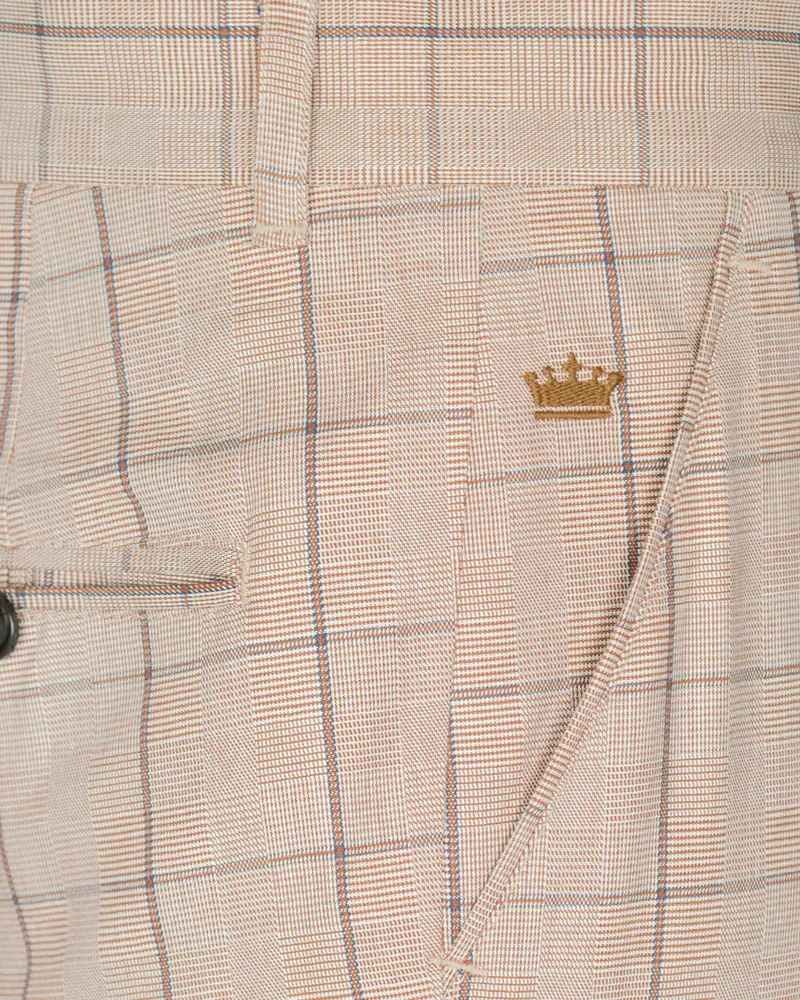 Beige Windowpane Wool Rich Pant 5