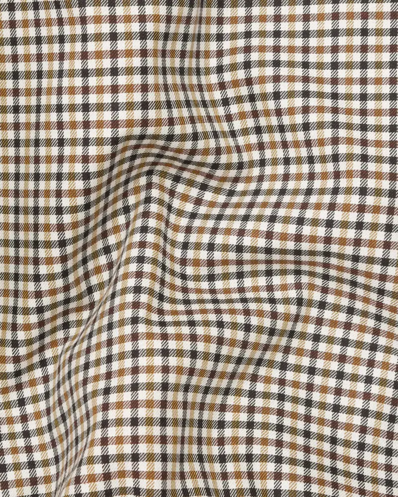Beige With Brown Micro Checked Premium Cotton Waistcoat 3