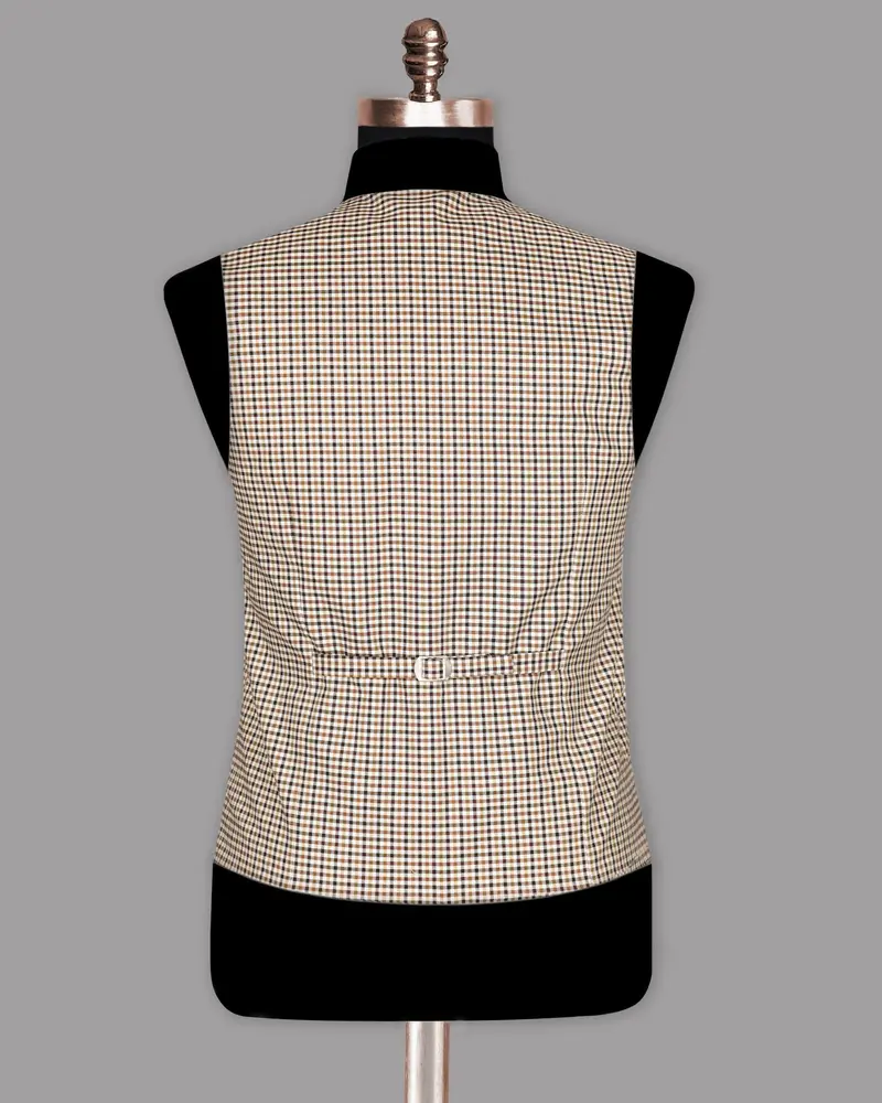 Beige With Brown Micro Checked Premium Cotton Waistcoat 6