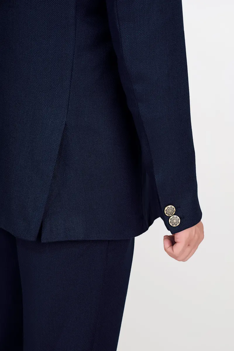 Berkeley Blue Wool Rich Cross Placket Bandhgala Suit 10