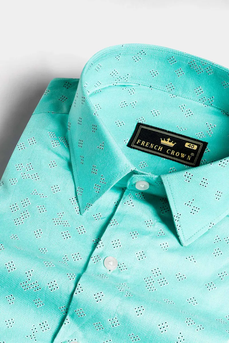 Bermuda Blue With Black And White Dobby Textured Premium Giza Cotton Shirt 1