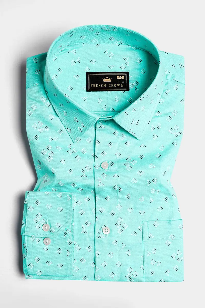 Bermuda Blue With Black And White Dobby Textured Premium Giza Cotton Shirt 3