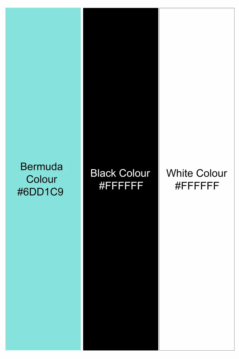 Bermuda Blue With Black And White Dobby Textured Premium Giza Cotton Shirt 5