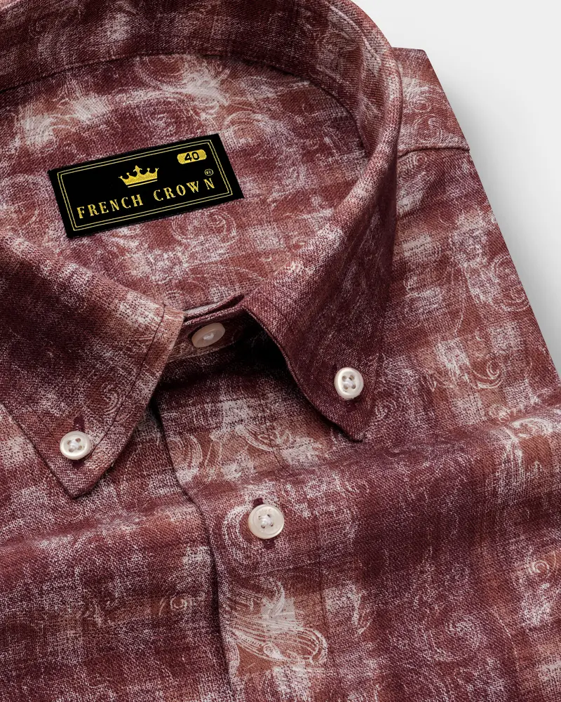 Berrivo-Wine Berry Maroon Paisley Elegance Printed Twill Premium Cotton Casual Shirt 1