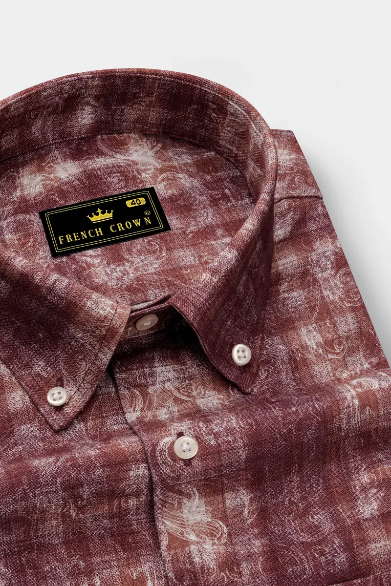 Berrivo-Wine Berry Maroon Paisley Elegance Printed Twill Premium Cotton Casual Shirt 2