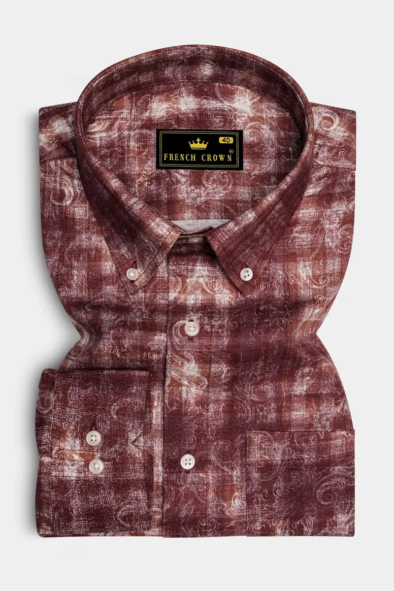 Berrivo-Wine Berry Maroon Paisley Elegance Printed Twill Premium Cotton Casual Shirt 4