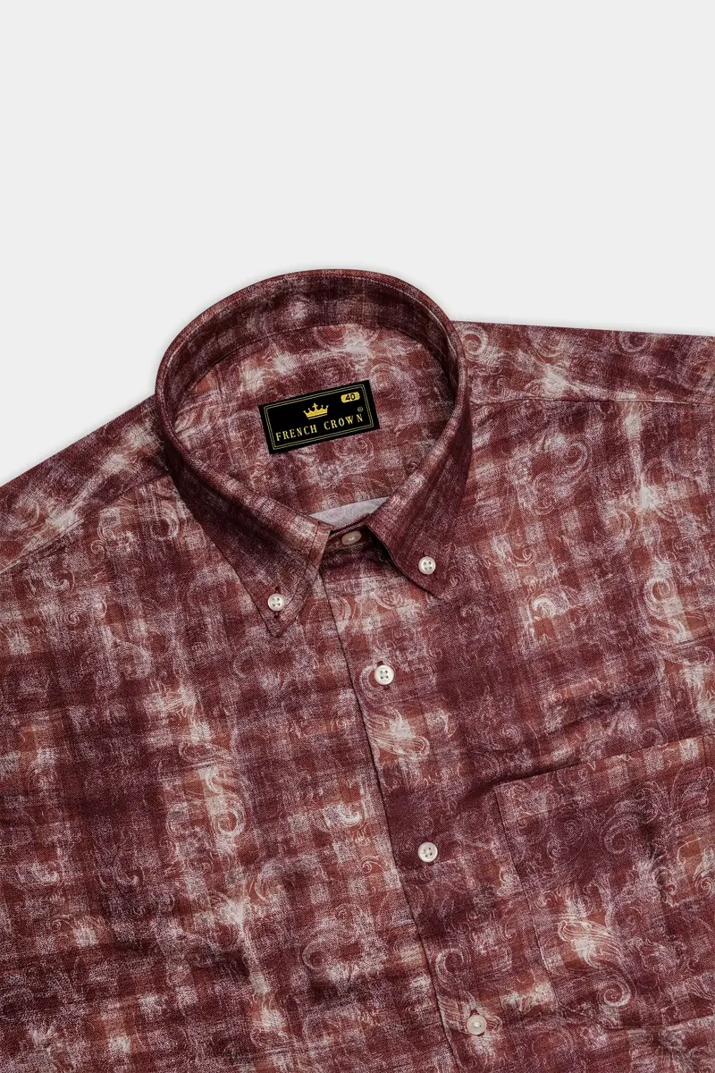 Berrivo-Wine Berry Maroon Paisley Elegance Printed Twill Premium Cotton Casual Shirt 5