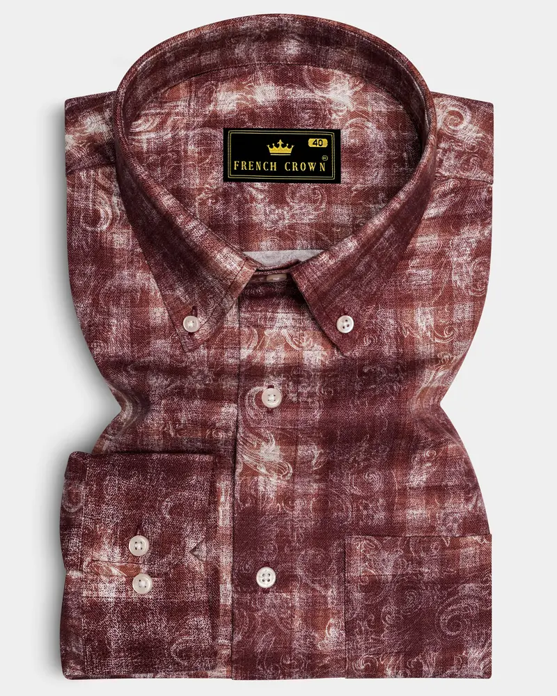 Berrivo-Wine Berry Maroon Paisley Elegance Printed Twill Premium Cotton Casual Shirt 6