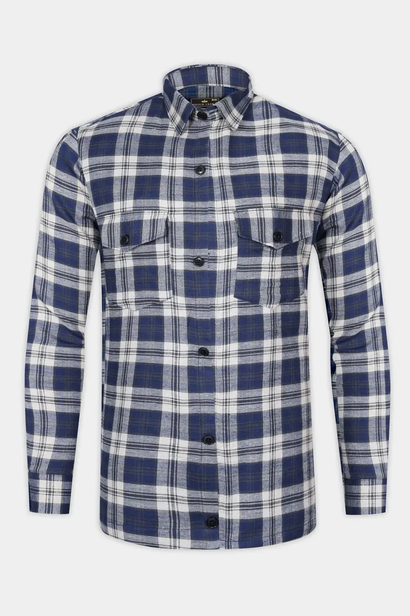 Berry Blue Plaid Flannel Premium Cotton Overshirt/Shacket 6