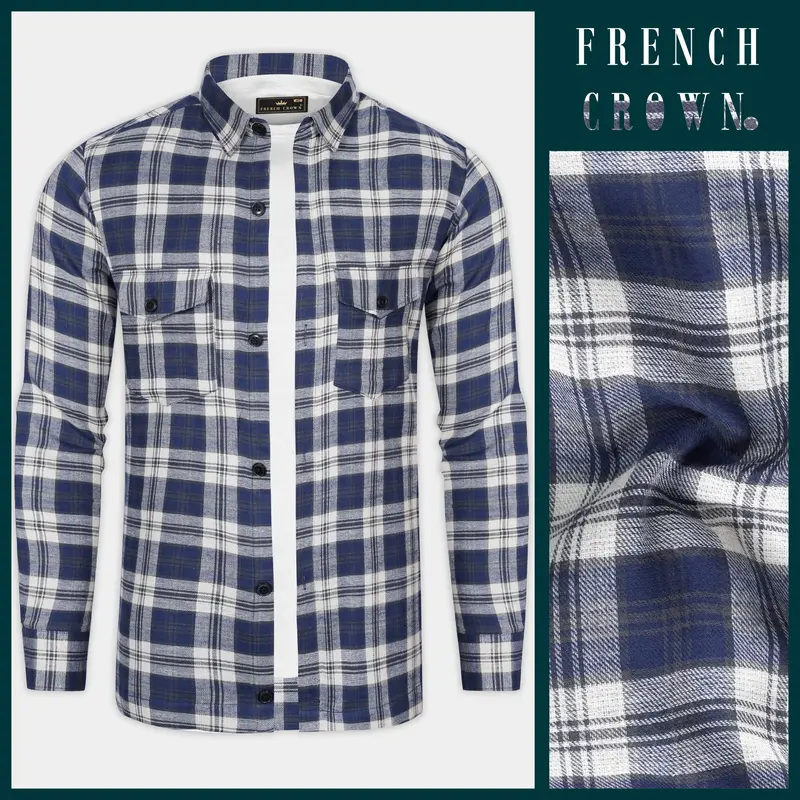 Berry Blue Plaid Flannel Premium Cotton Overshirt/Shacket 8