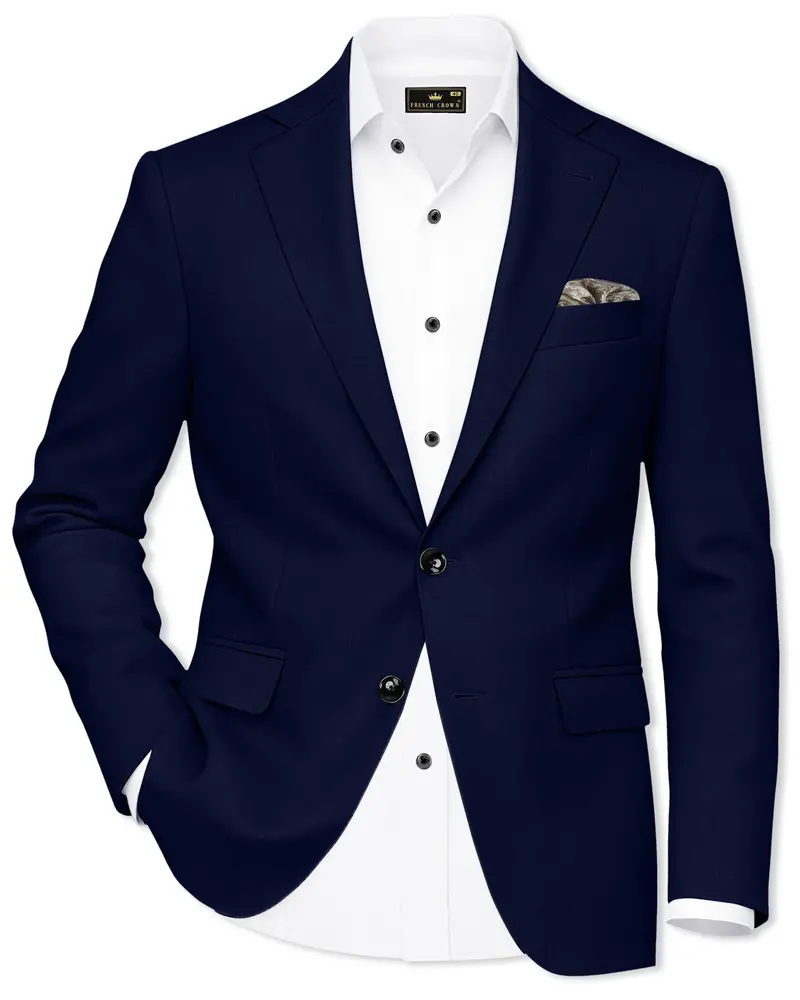 Berry Blue Solid Wool Rich Single Breasted Blazer 1