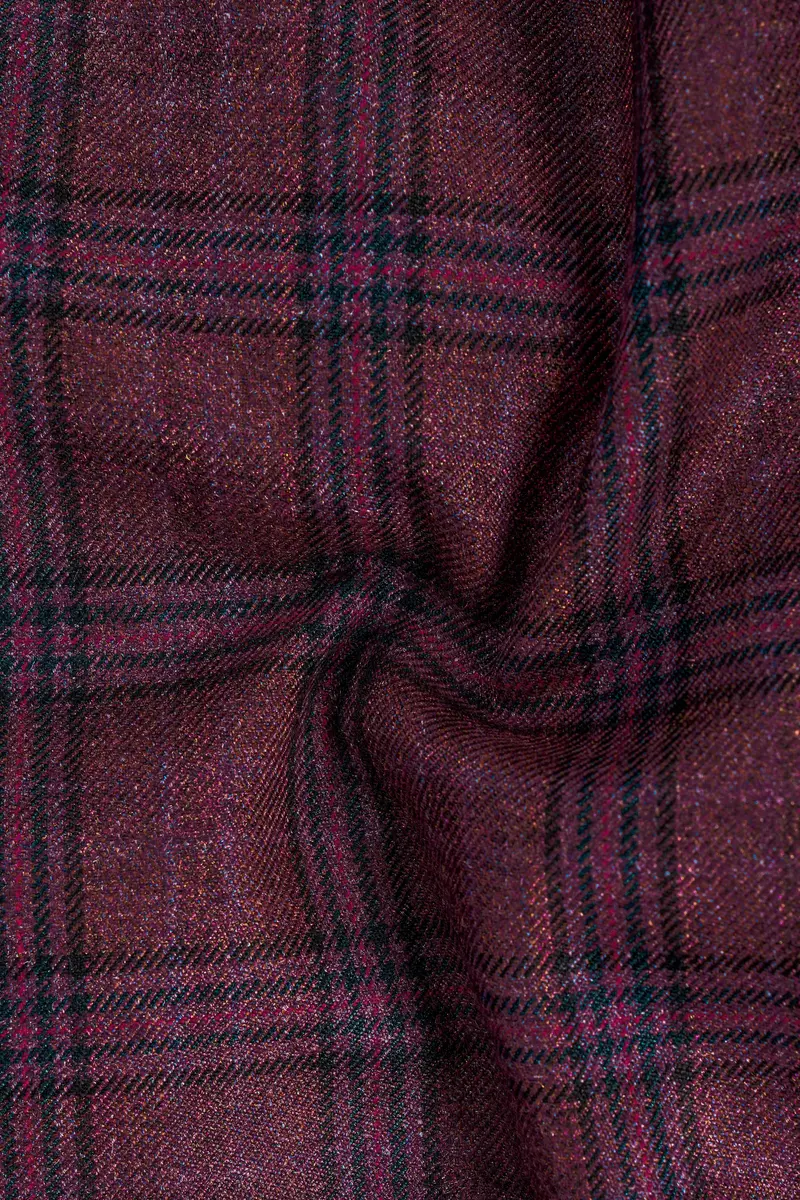 Berry Grid-Livid Maroon Plaid Tweed Waistcoat 3