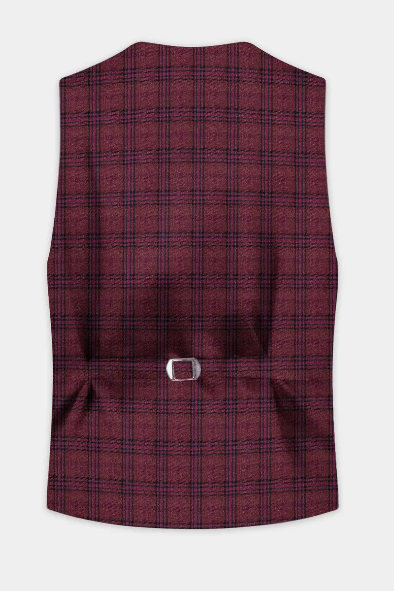 Berry Grid-Livid Maroon Plaid Tweed Waistcoat 4