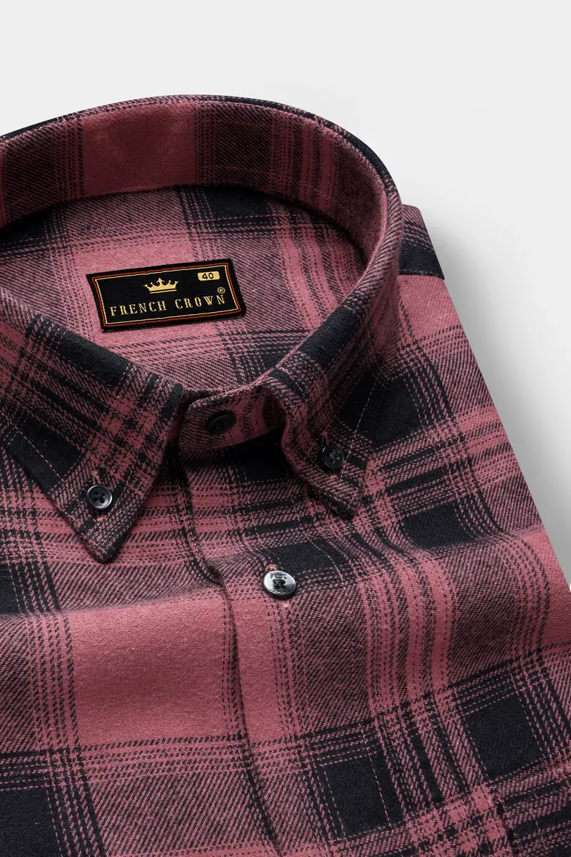 Berrywood-Wine Berry Pink Checked Flannel Premium Cotton Shirt 1