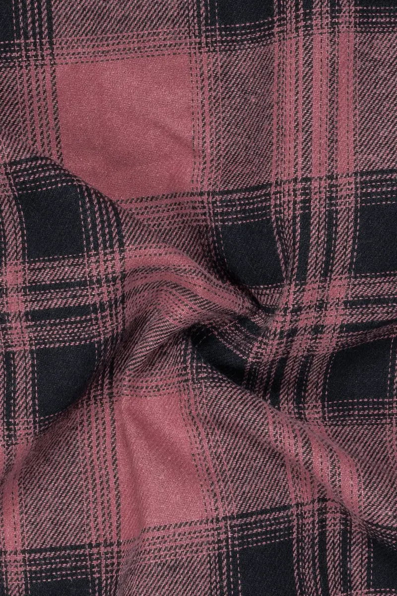 Berrywood-Wine Berry Pink Checked Flannel Premium Cotton Shirt 2