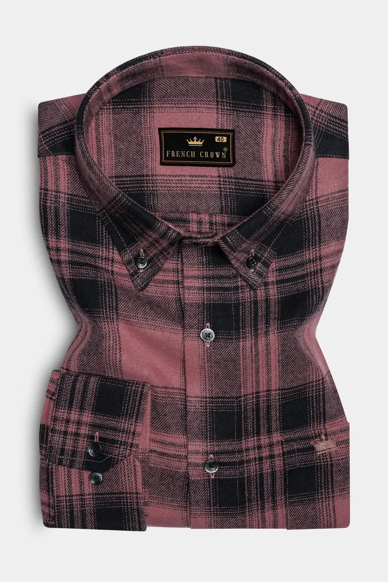Berrywood-Wine Berry Pink Checked Flannel Premium Cotton Shirt 3