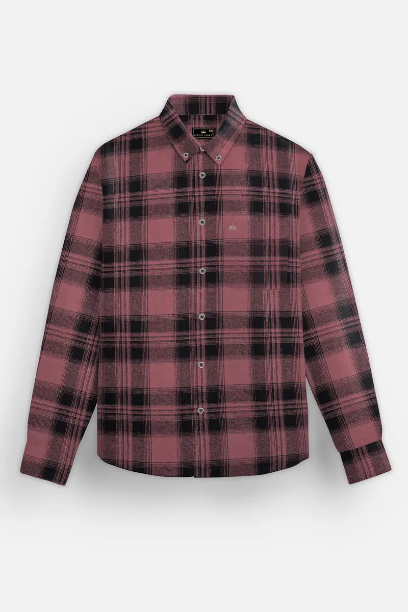 Berrywood-Wine Berry Pink Checked Flannel Premium Cotton Shirt 4