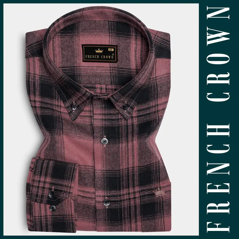 Berrywood-Wine Berry Pink Checked Flannel Premium Cotton Shirt 6