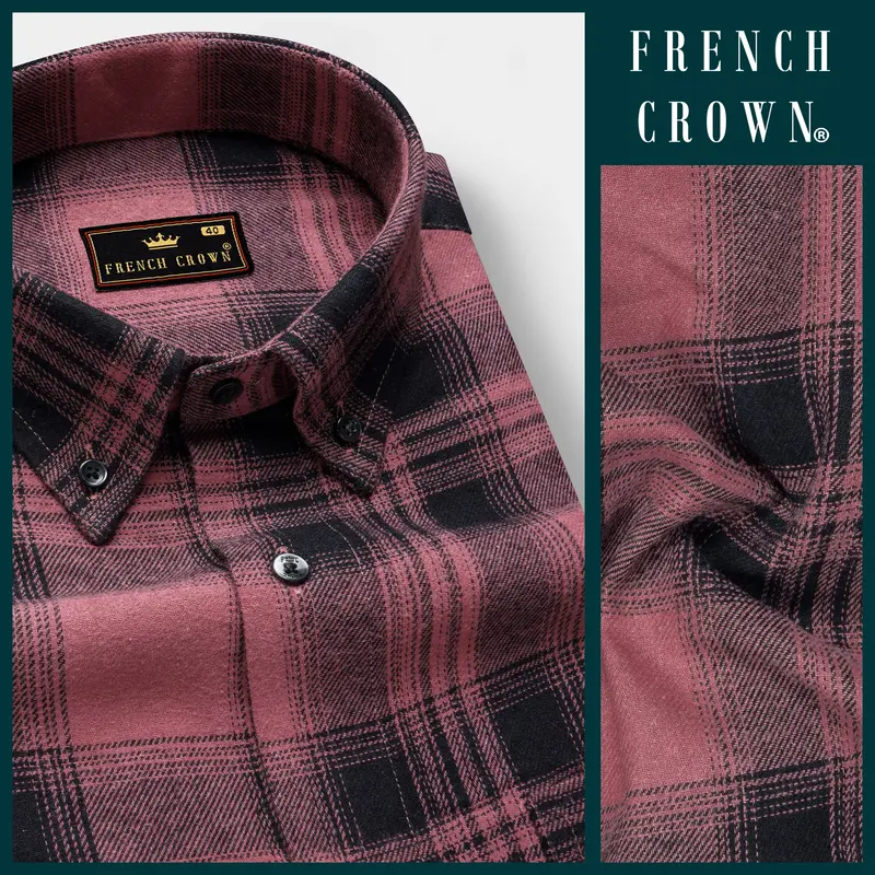 Berrywood-Wine Berry Pink Checked Flannel Premium Cotton Shirt 9