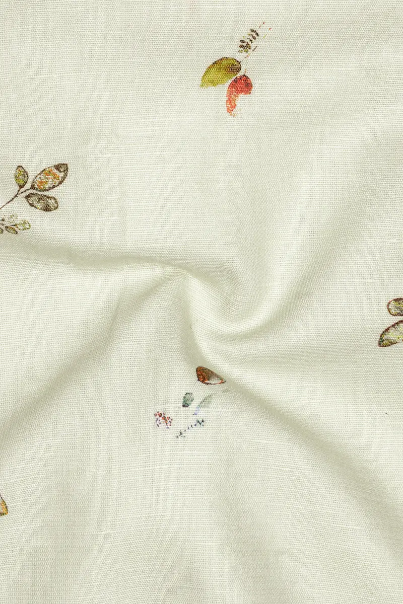 Beryl Beige Leaves Printed Luxurious Linen Shirt 3