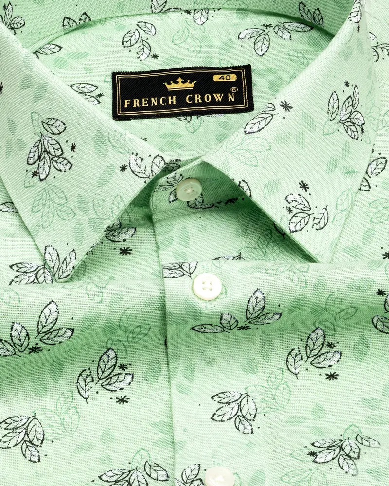 Beryl Green Ditsy Textured Luxurious Linen Shirt 1