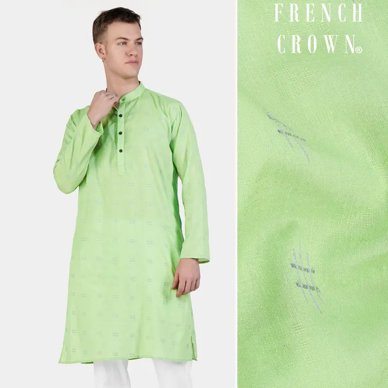 Beryl Green Dobby Textured Premium Giza Cotton Kurta 1