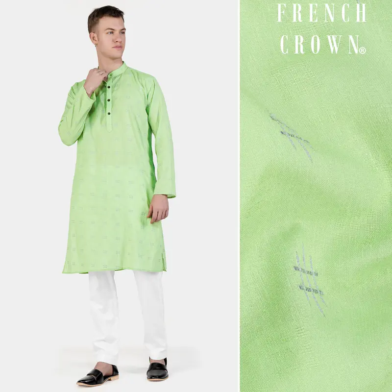 Beryl Green Dobby Textured Premium Giza Cotton Kurta Set 1
