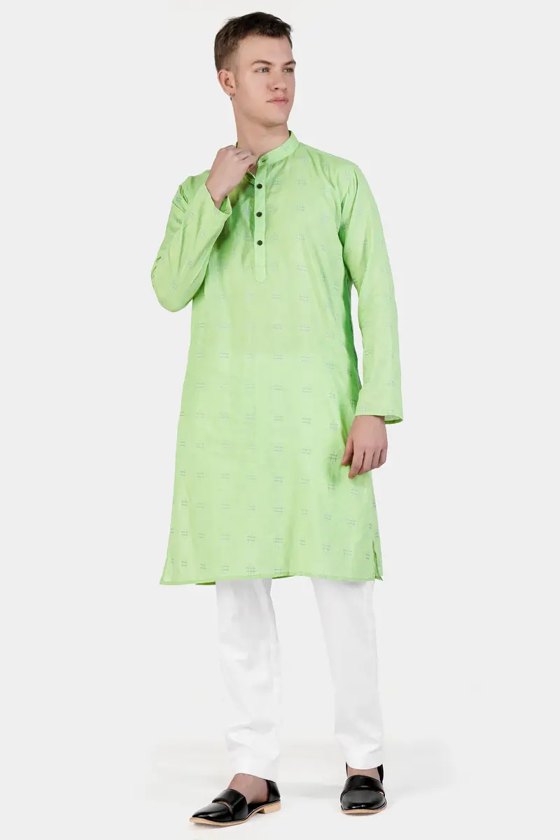 Beryl Green Dobby Textured Premium Giza Cotton Kurta Set 2