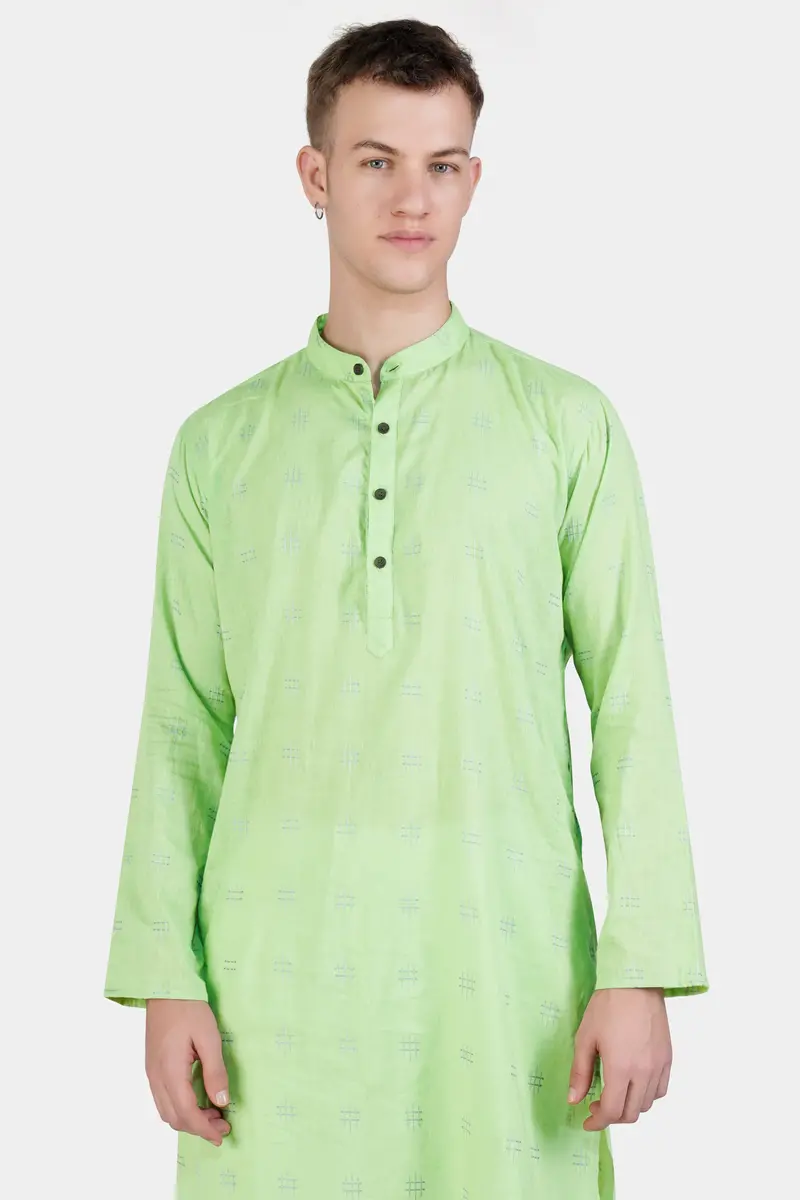 Beryl Green Dobby Textured Premium Giza Cotton Kurta Set 4