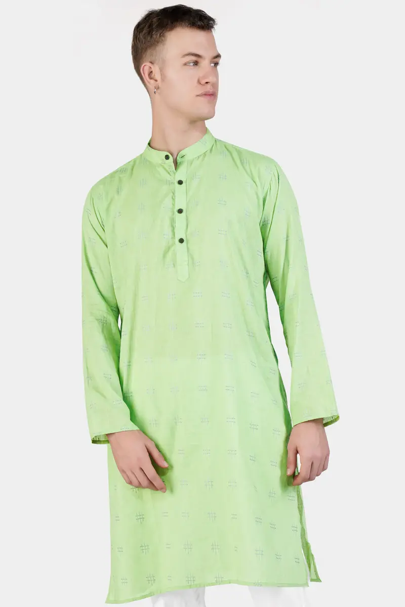 Beryl Green Dobby Textured Premium Giza Cotton Kurta Set 5