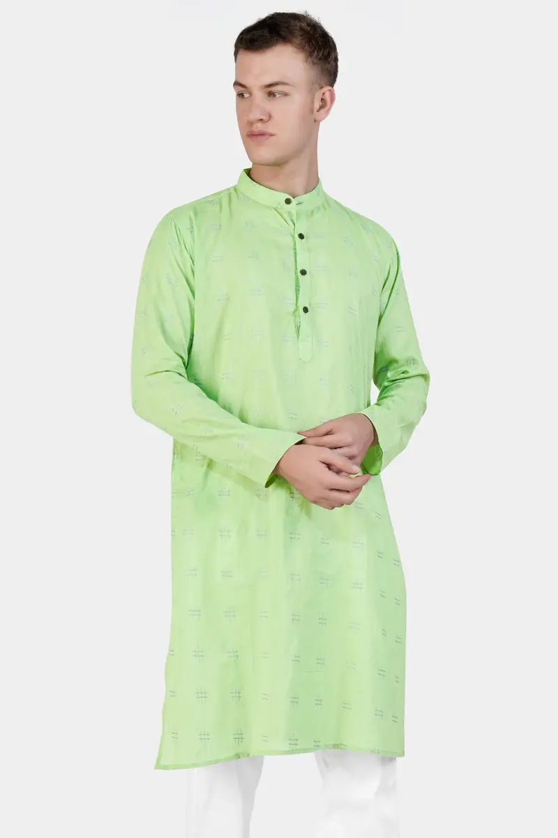 Beryl Green Dobby Textured Premium Giza Cotton Kurta Set 6