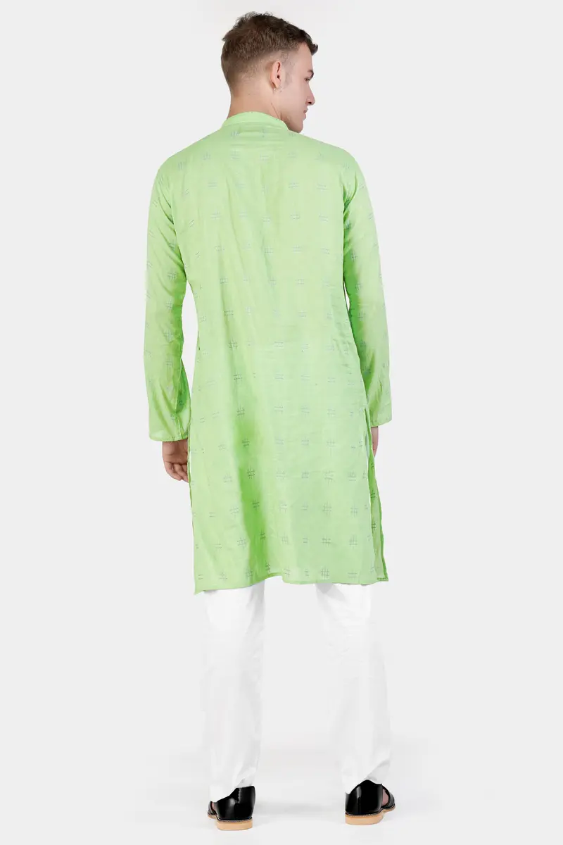 Beryl Green Dobby Textured Premium Giza Cotton Kurta Set 7
