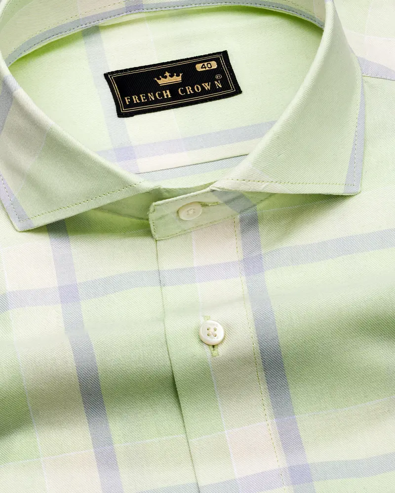 Beryl Green Twill Windowpane Premium Cotton Shirt 1