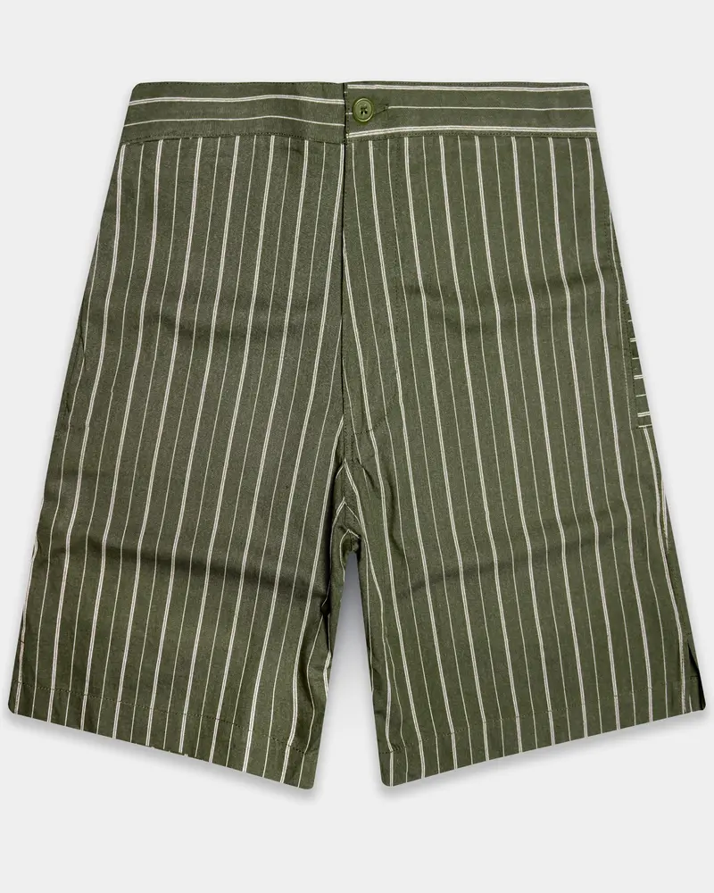 Beryl-Hemlock Green Striped Oxford Premium Cotton Shorts 1