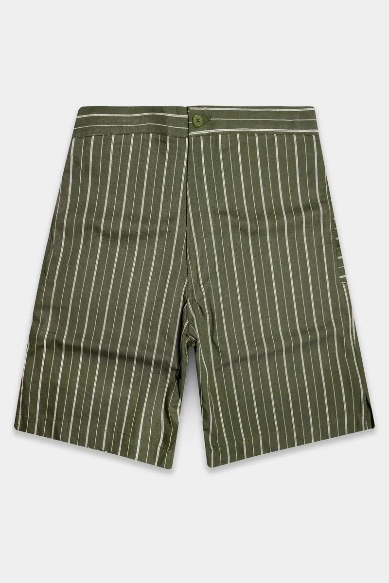 Beryl-Hemlock Green Striped Oxford Premium Cotton Shorts 2
