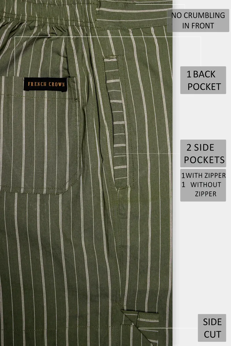 Beryl-Hemlock Green Striped Oxford Premium Cotton Shorts 5