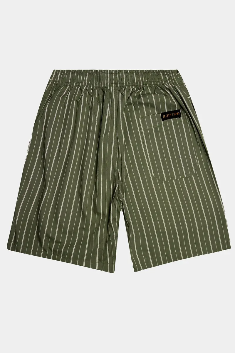 Beryl-Hemlock Green Striped Oxford Premium Cotton Shorts 6