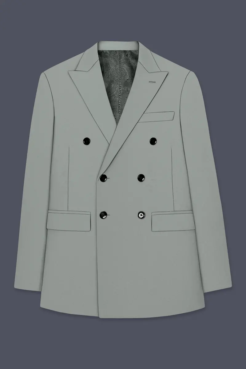 Beryl-Regent Green Slight Stretch Subtle Sheen Poly-Viscose Double Breasted Blazer 7