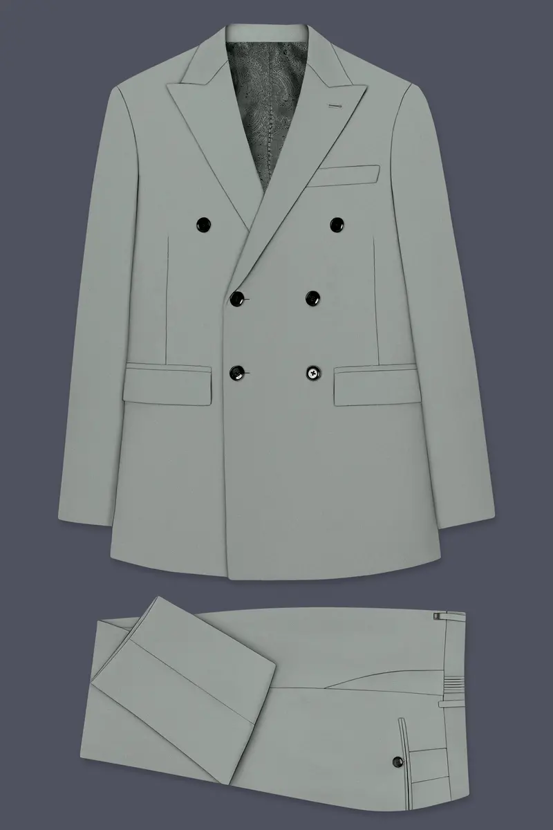 Beryl-Regent Green Slight Stretch Subtle Sheen Poly-Viscose Double Breasted Suit 11