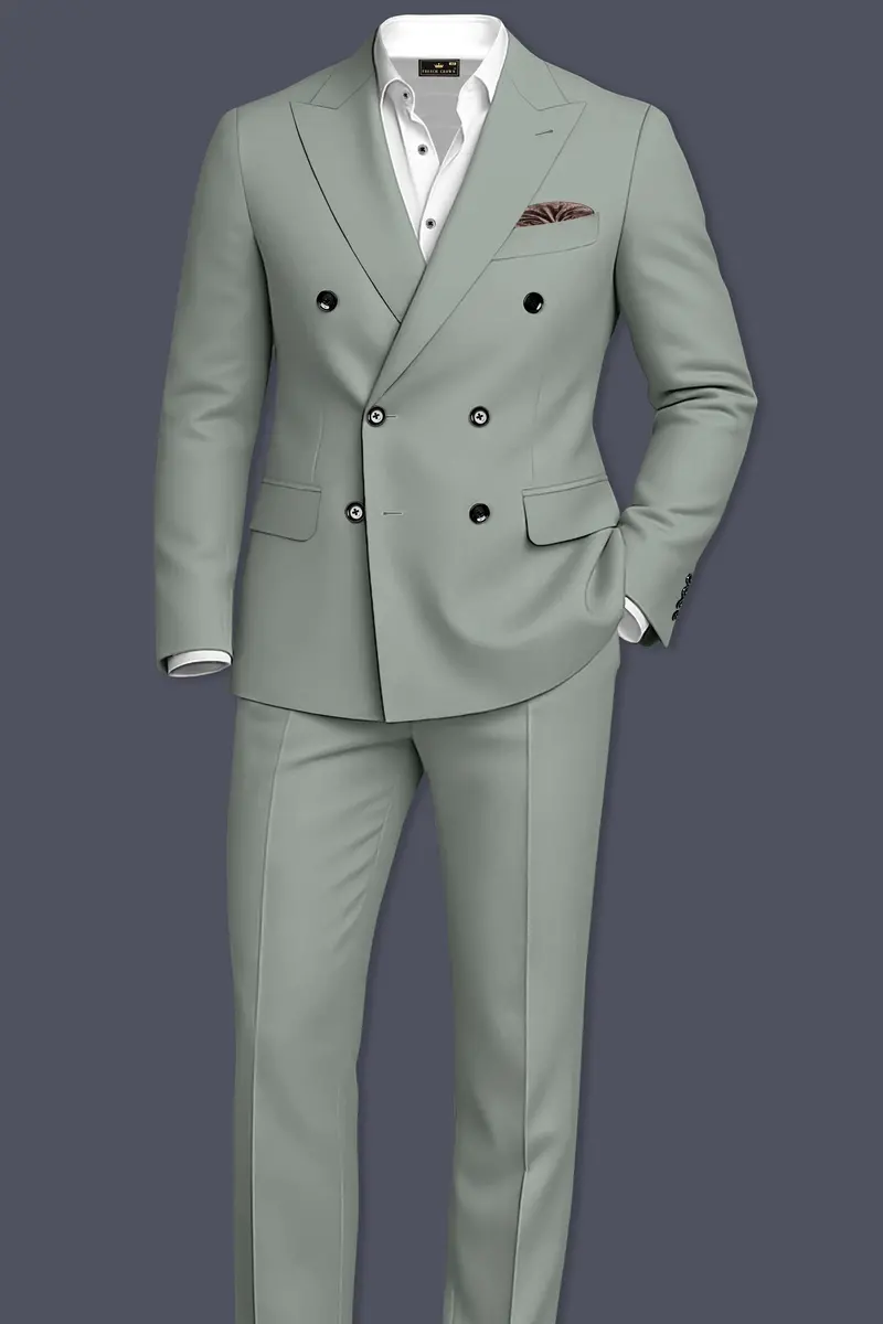 Beryl-Regent Green Slight Stretch Subtle Sheen Poly-Viscose Double Breasted Suit 4
