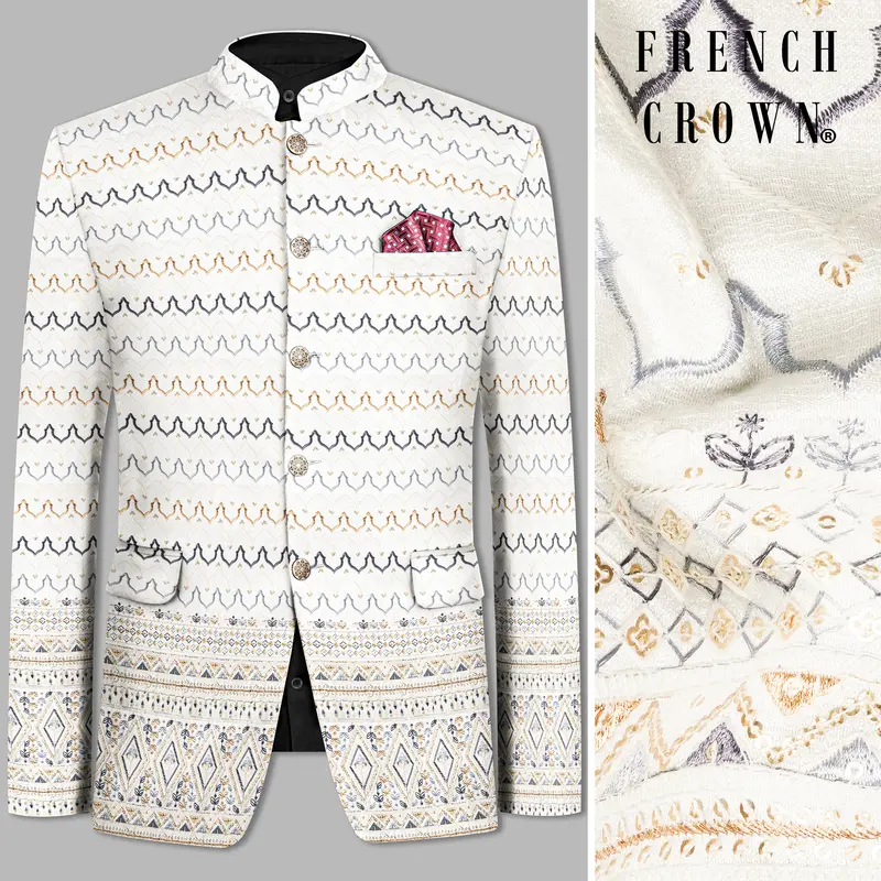 Bianca Cream And Casper Blue Thread Embroidered Bandhgala Jodhpuri 1