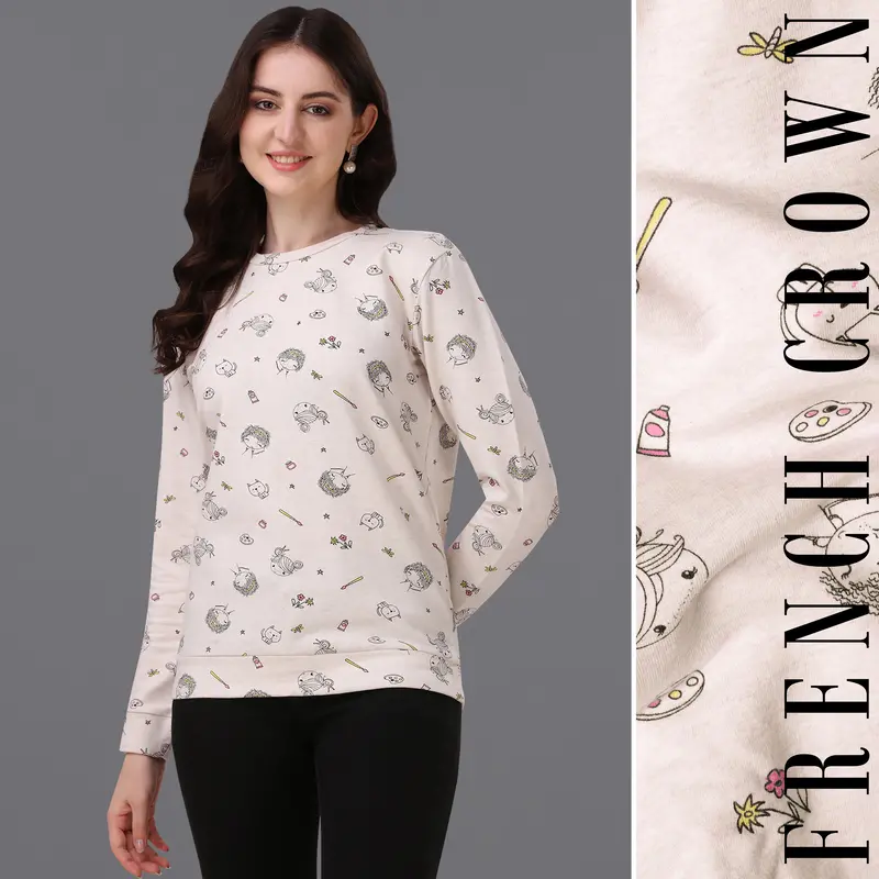Bianca Cream Quirky Printed Premium Cotton Jersey Sweatshirt 1