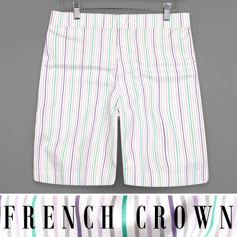 Bianca White With Eminence Purple Multicolour Striped Premium Cotton Shorts 1