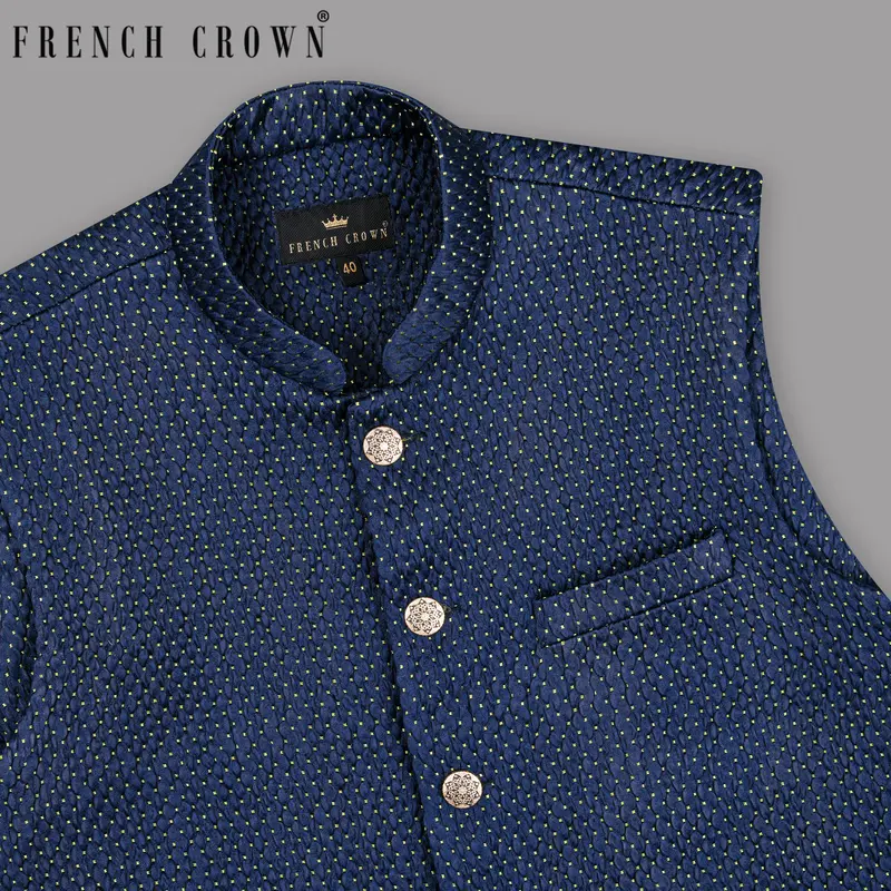 Big Stone Blue Jacquard Designer Nehru Jacket 1
