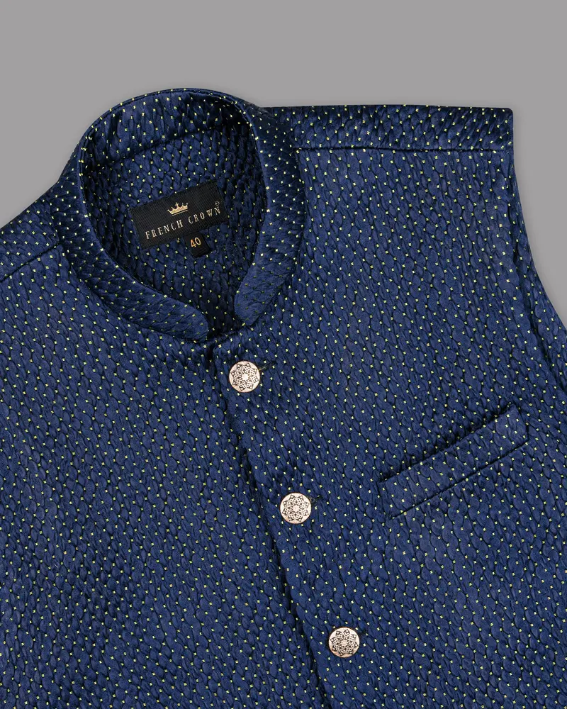 Big Stone Blue Jacquard Designer Nehru Jacket 2