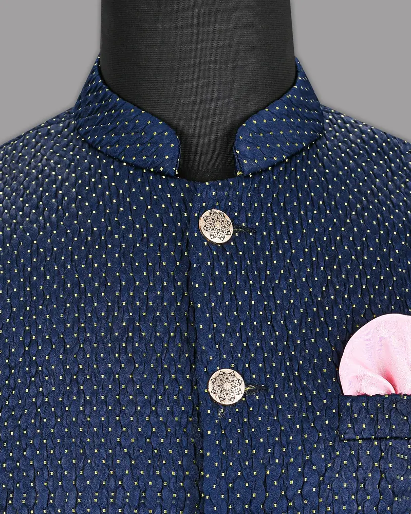 Big Stone Blue Jacquard Designer Nehru Jacket 4
