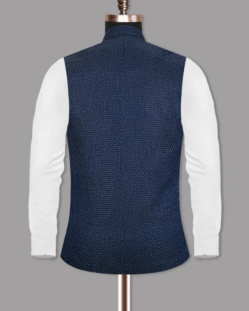 Big Stone Blue Jacquard Designer Nehru Jacket 6