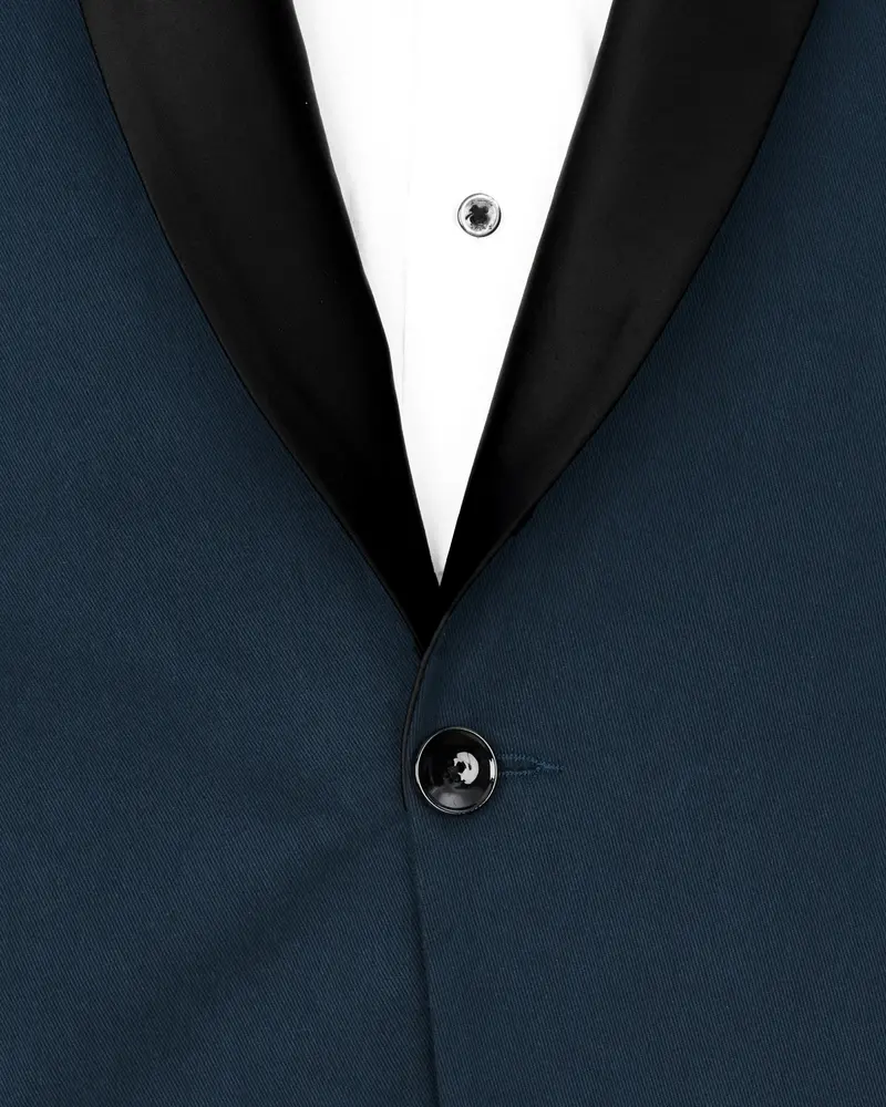 Big Stone Blue Premium Cotton Designer Tuxedo Blazer With Shawl 4