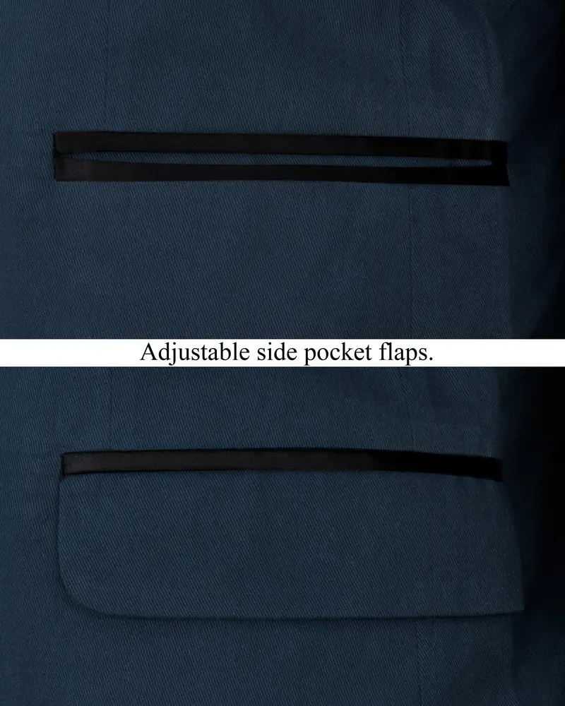 Big Stone Blue Premium Cotton Designer Tuxedo Blazer With Shawl 5