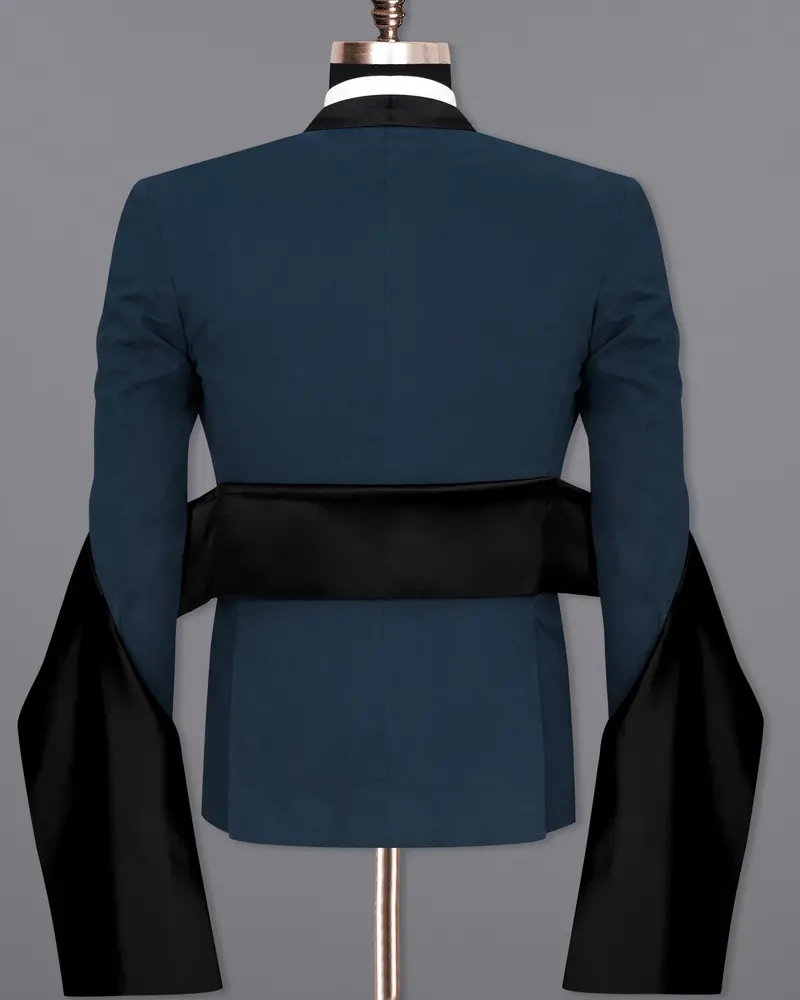 Big Stone Blue Premium Cotton Designer Tuxedo Blazer With Shawl 9
